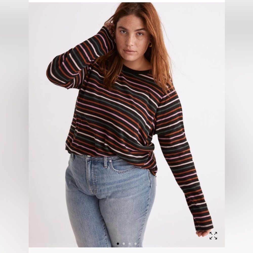 Madewell Cotton Striped crew neck long sleeved shirt Women's XXS